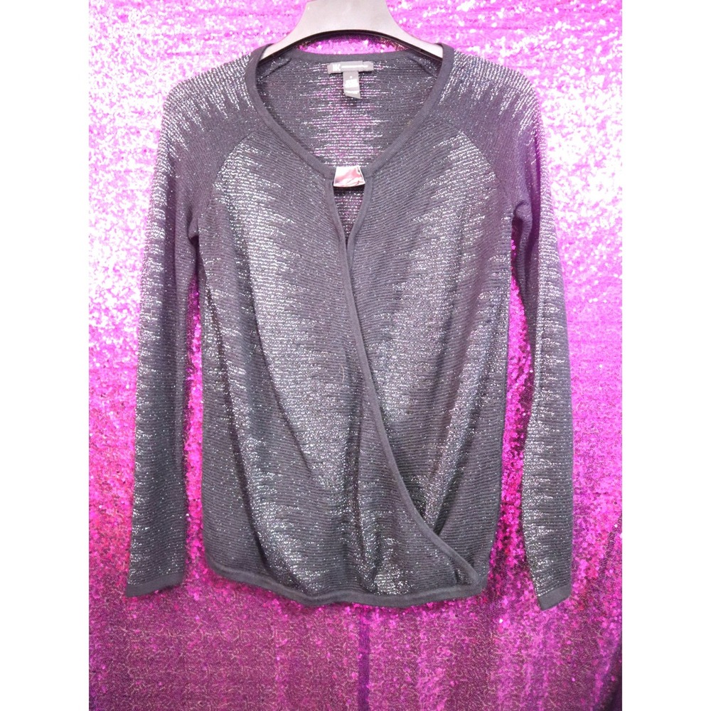 Black Shimmer Wrap Sweater Small INC International Concepts Womens Metallic Top